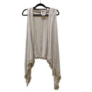 PQ LA Pom Pom Open Front Beach Cover Up Women Vest Size Small 100% Rayon Sleeves